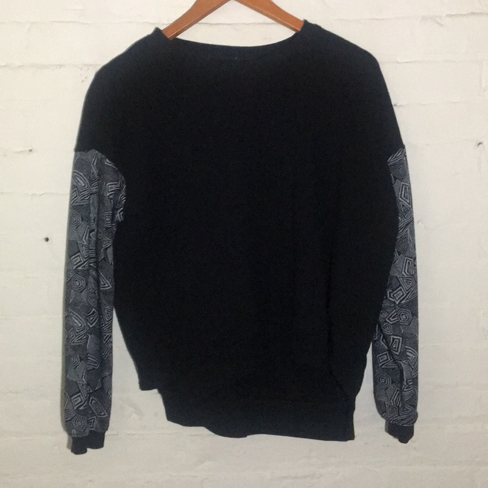 Black Sweater with Patterned Sleeves